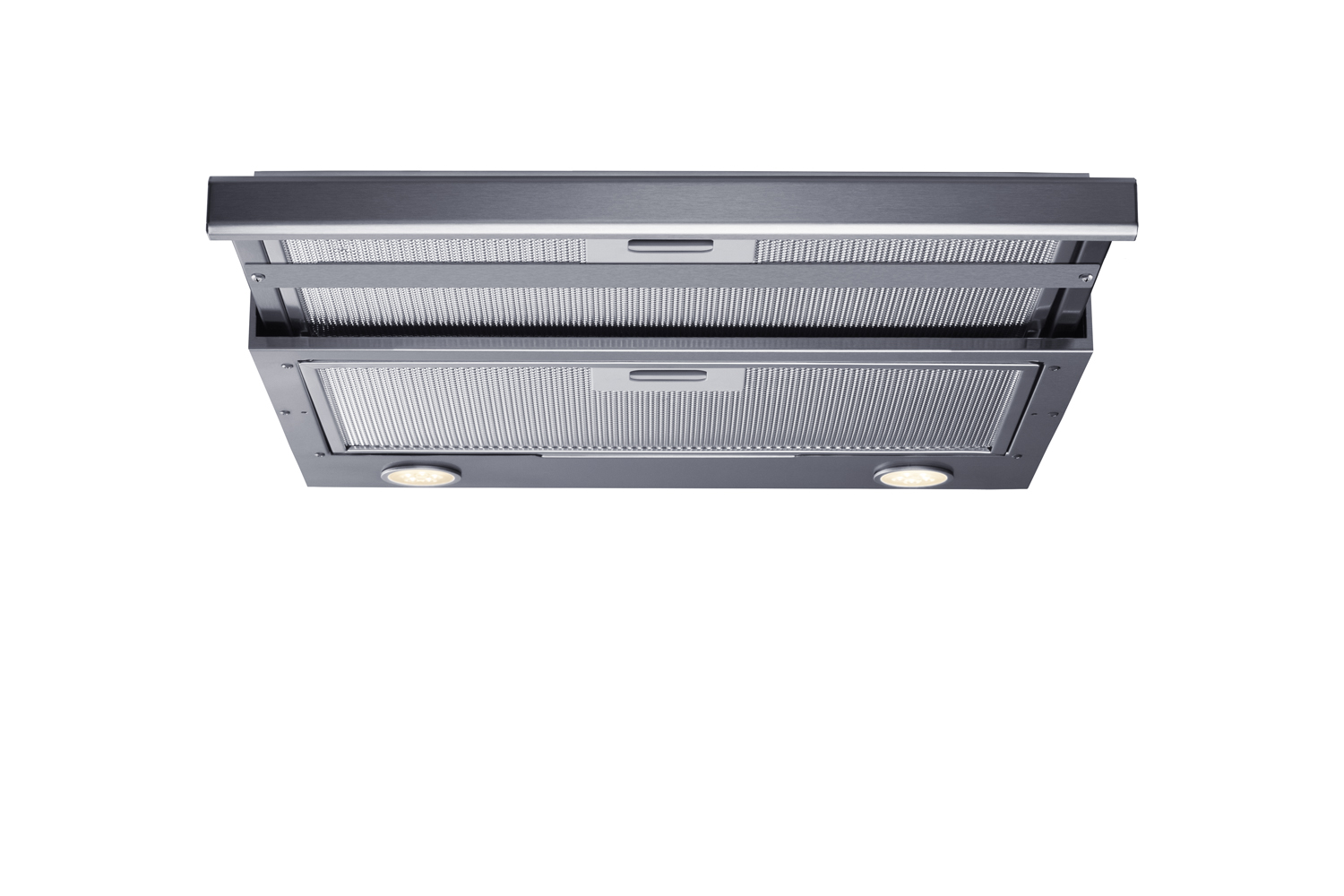 18 inch wide ADA compliant under cabinet retractable range hood for ductless use in stainless steel, made in the USA with separate wall switch for ADA applications